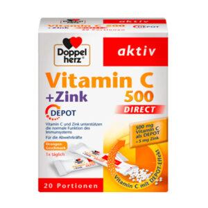 Doppelherz Vitamin C 500 mg + Zink direct Depot Direktgranulat 20 St