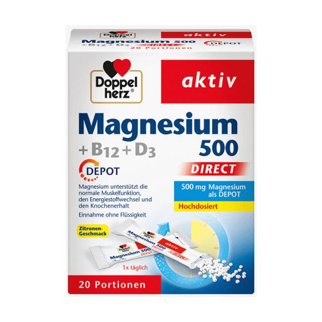 Doppelherz Magnesium 500 +B12 +D3 Direktgranulat 20 St., 32 g
