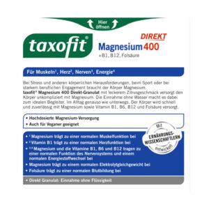 taxofit Magnesium 400 + B1 + B6 + B12 + Folsäure 800 Direkt-Granulat 20 St.