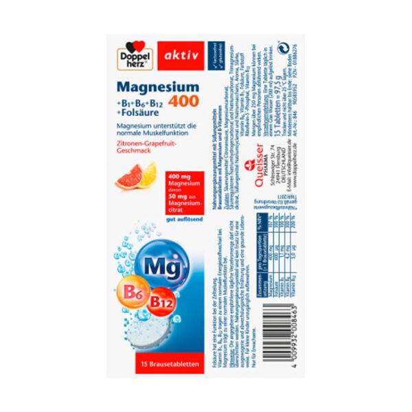 Doppelherz Magnesium 400 + Vitamine B6 + B12 + Folsäure Brausetabletten 15 St