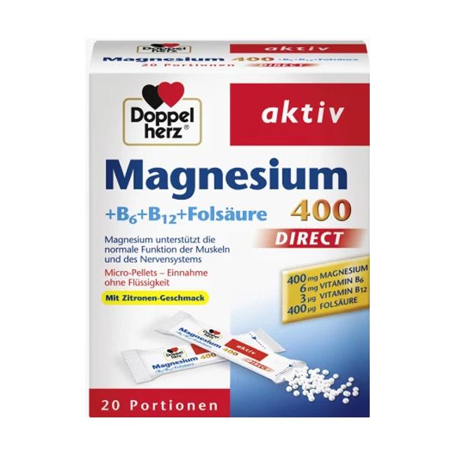Magnesium 400 + Vitamine B6 + B12 + Folsäure Direktgranulat 20 St.