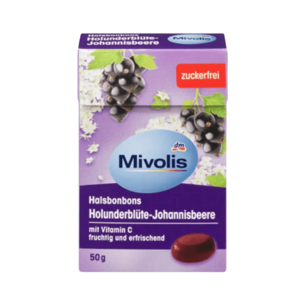 Mivolis Bonbon, Holunderblüte-Johannisbeere, zuckerfrei, 50 g