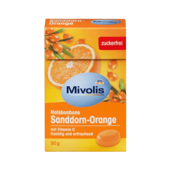 Mivolis Bonbon, Sanddorn-Orange, zuckerfrei, 50 g