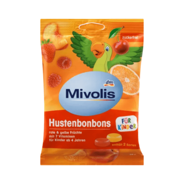 Mivolis Bonbon, rote und gelbe Früchte für Kinder, zuckerfrei, 75 g