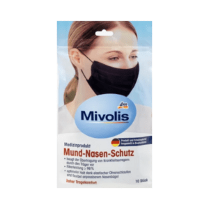 Mivolis Medizinische Mundschutzmaske für Erwachsene (schwarz), 10 St