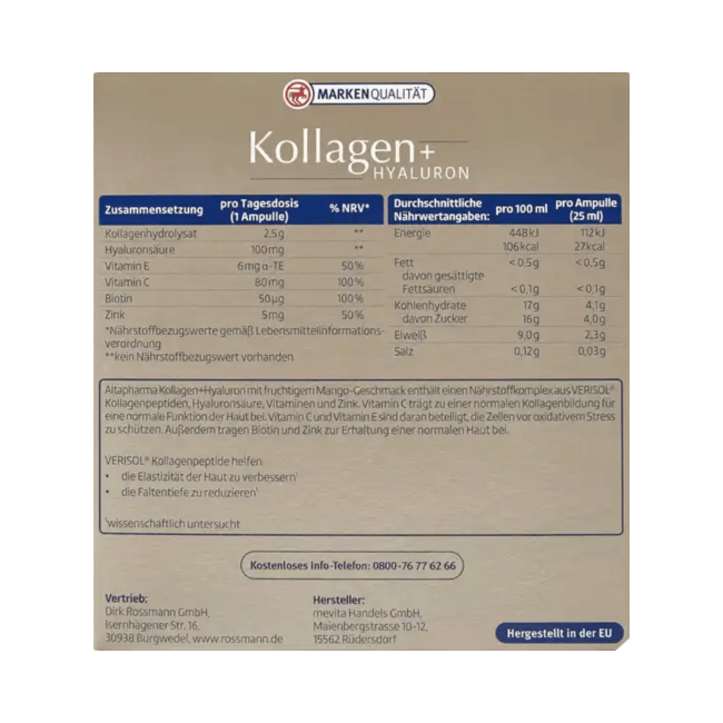 altapharma Beauty Kollagen + Hyaluron Trinkampullen 20 St. 500 ml