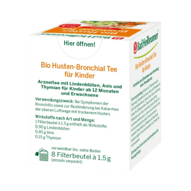 Bad Heilbrunner Kindertee, Husten-Bronchial Tee (8 Beutel) 12 g