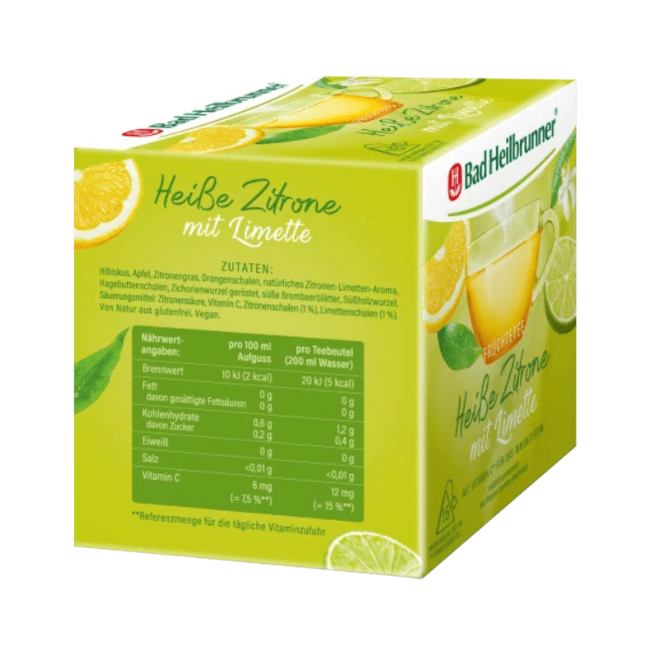 Bad Heilbrunner Früchte-Tee, heiße Zitrone mit Limette (15 x 2,5 g) 37,5 g