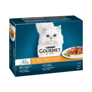 Purina Gourmet Nassfutter Katze, Truthahn, Ente, Lamm, Thunfisch, Perle - erlesene Streifen in Sauce, Multipack (8x85 g) 680 g